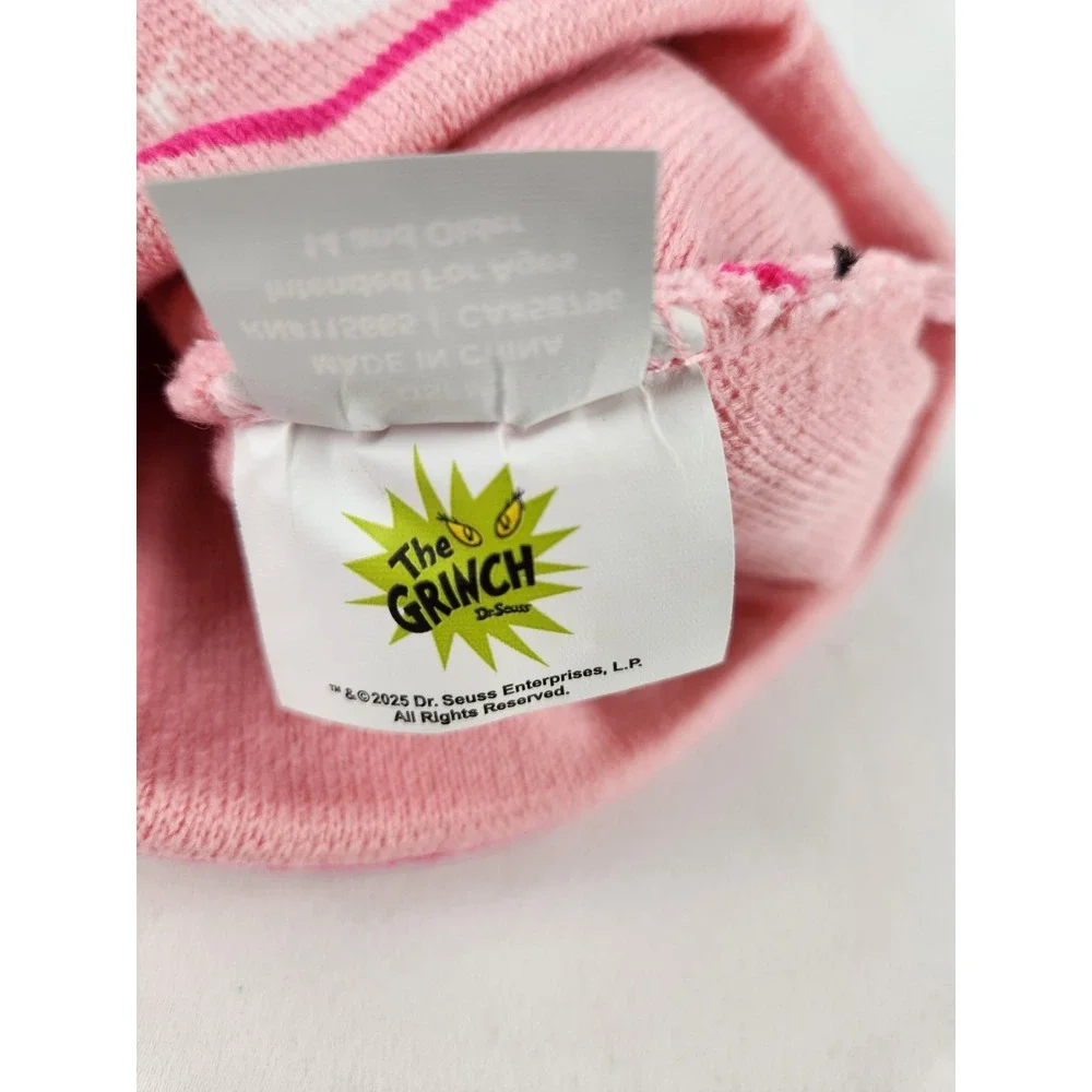 NEW Grinch Beanie stocking Hat One Size Fits Most Dr. Seuss Adult Size Pink  Pom
